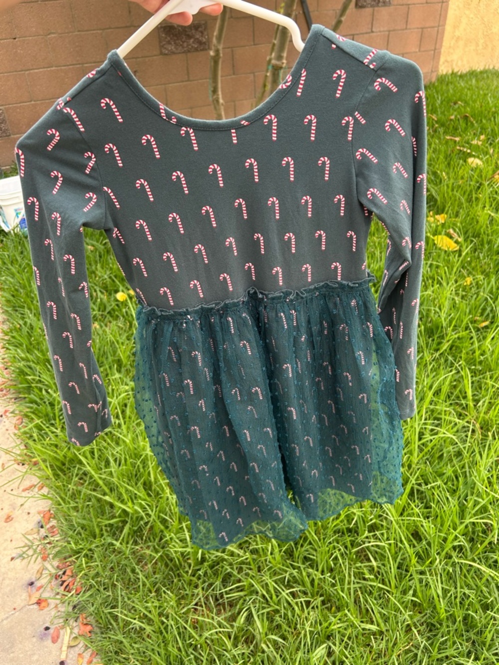 Hanna Andersson Teal Cotton Dress with  Candy Cane Accents